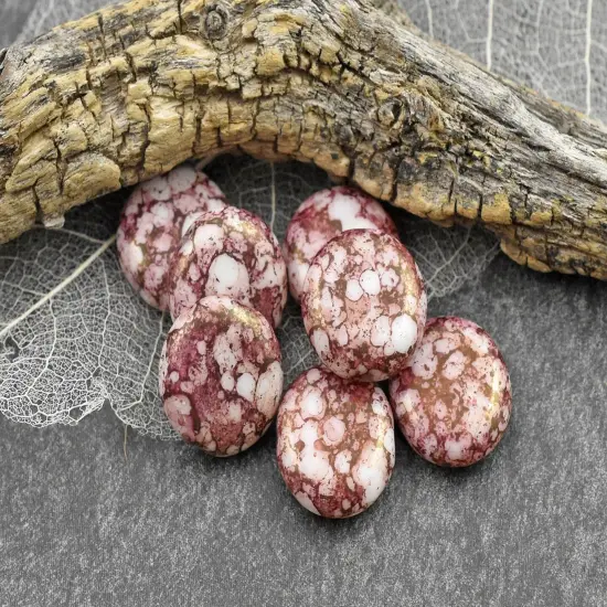 *10* 15mm Mauve Luster Picasso Washed Alabaster Thick Coin Beads {3}