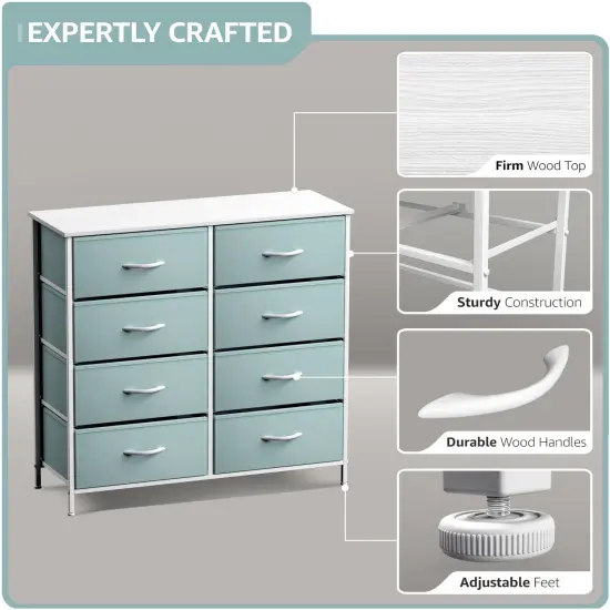 Sorbus Extra Wide Dresser Organizer With 8 Drawers - Large Storage Furniture for Bedroom, Hallway, Living Room, Nursery & Closet Aqua {4}