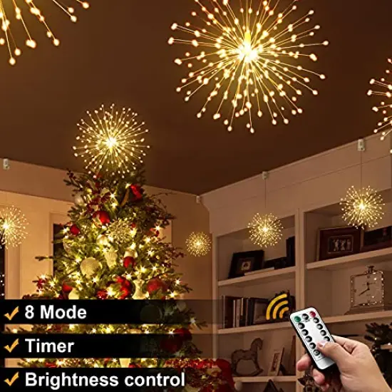 4 Pack Starburst Lights 120 LED 8 Mode Battery Operated Chandelier Star Lights with Remote, Hanging Christmas Decorations Indoor {5}