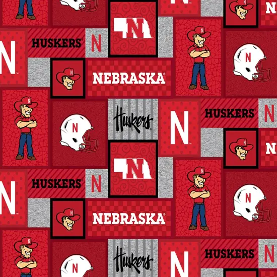 Sykel Enterprises-University of Nebraska Fleece Fabric-Nebraska Cornhuskers College Patch Fleece Blanket Fabric-Sold by the yard {1}