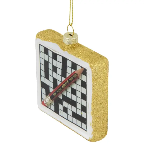 Northlight 3.5" Crossword Puzzle with Pencil Glass Christmas Ornament White {5}