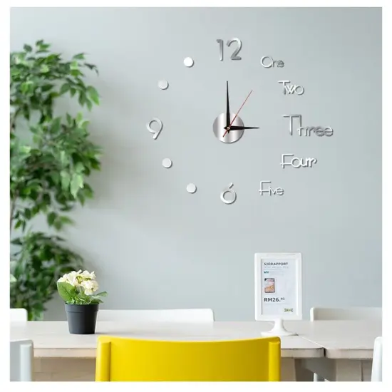 Large Modern 3D Mirror Surface DIY Wall Clock for Office, Home, Shop Decor Black {4}