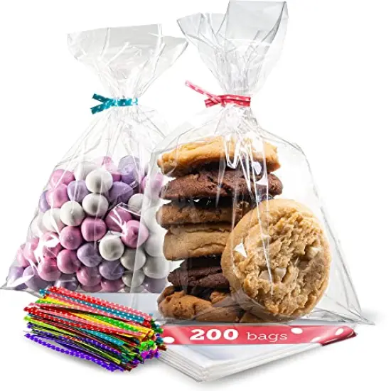 200 pack Clear Gift Bags for Favors, Cellophane Bags, 6x10 w/ 4" Twist Ties - Goodie Bags, Candy Bags, Cookie Bags for Gift Giving, Clear Treat Bags with Ties, Cellophane Treat Bags (200 Pack) {2}
