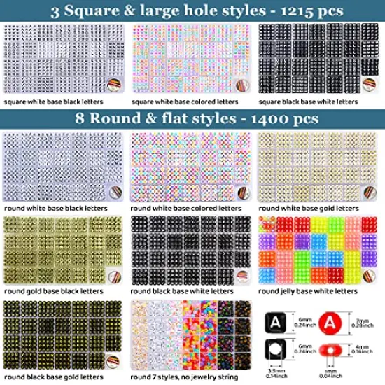 1400 pieces Letter Beads, 4x7 mm Acrylic Beads, Beads for Jewelry Making, Beads for Bracelet Making, Alphabet Beads, in 28 Grid Box (White and Black) {5}