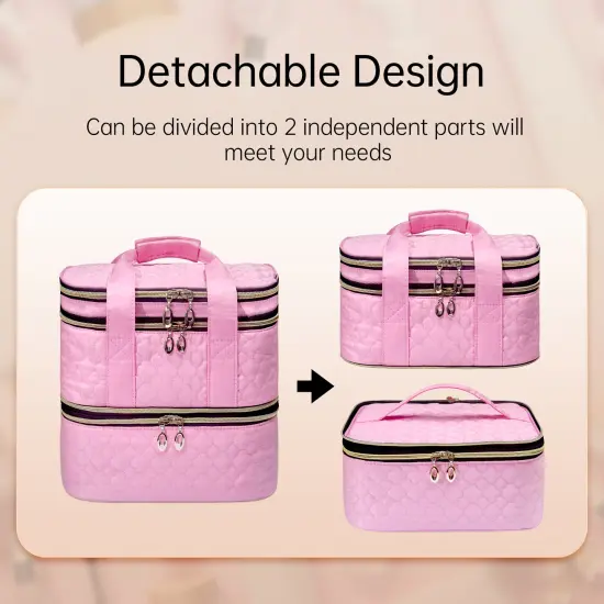 Nail Polish Organizer; Three-Layers Nail Polish Organizer Case with Detachable Nail Machine Compartment; 3 in 1 Portable Nail Polish Holder Organizer Case Pink {3}