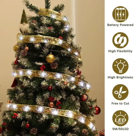 Christmas Ribbon Bows Fairy String Lights Clear white {5}