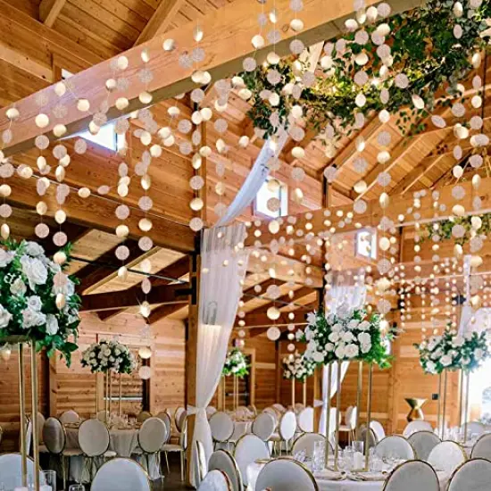 4 strings of 13 feetGlitter Champagne Gold Decorations Paper Circle Dots Garland Party Streamers Bunting Backdrop Hanging Decor Banner/Wedding/Bachelorette/Bridal Shower/Christmas/New Year/Home/Engagement/ {3}