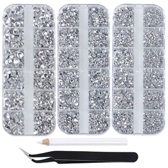 6800 Pieces+ Flatback Glass Hotfix Iron On Rhinestones Crystal for DIY Making with 1 Tweezer & 1 Picking Pen for Shoes, Clothes, Face Art, Bags, Manicure (Clear Crystal, 6-Sizes) {1}