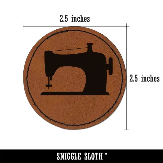 Sewing Machine Silhouette Round Iron-On Engraved Faux Leather Patch Applique - 2.5" Brown {3}