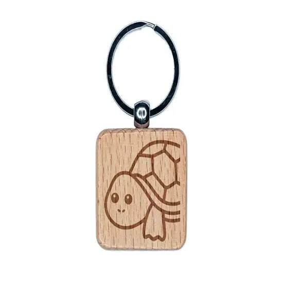 Peeking Turtle Engraved Wood Square Keychain Tag Charm {1}