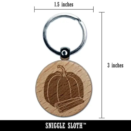 Pumpkin Spice Drawing Engraved Wood Round Keychain Tag Charm {2}