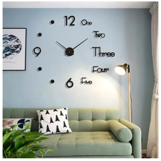 Large Modern 3D Mirror Surface DIY Wall Clock for Office, Home, Shop Decor Black {3}