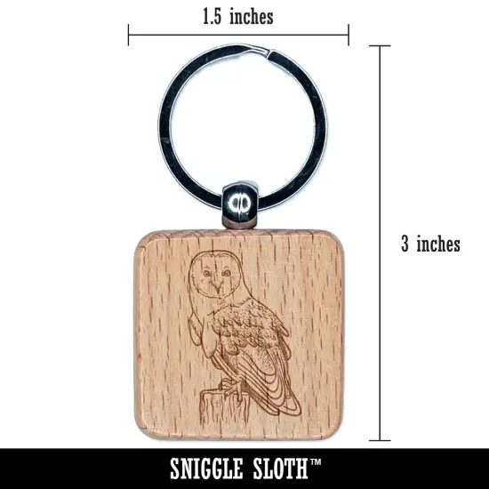 Magnificent Barn Owl Engraved Wood Square Keychain Tag Charm {2}