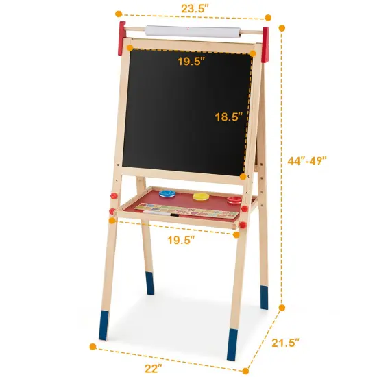 Costway All-in-One Wooden Kid's Art Easel Height Adjustable Paper Roll {3}