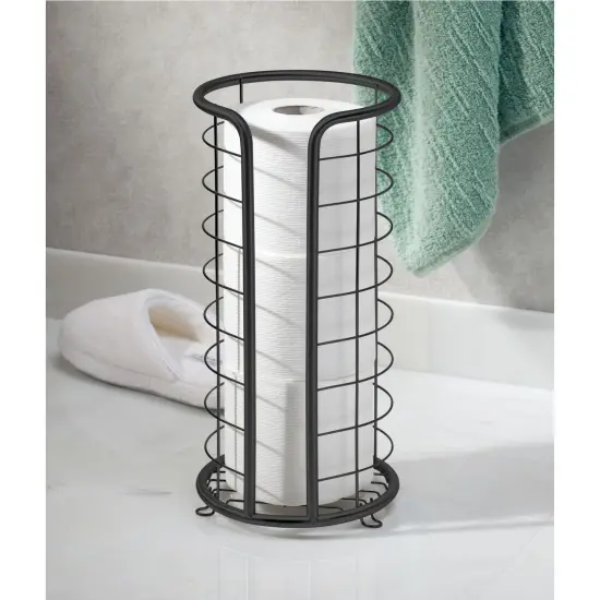 mDesign Metal Toilet Paper Holder Stand, Freestanding 3 Roll Reserve {2}