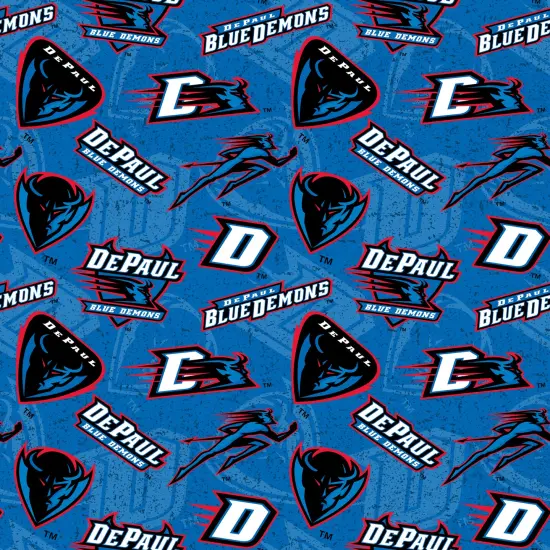 Sykel Enterprises-DePaul University Cotton Fabric-DePaul Blue Demons Tone On Tone Cotton Quilting Fabric {1}