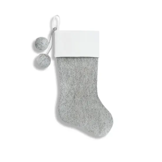 Arctic Grey Faux Fur Stocking with White Velvet Cuff and Pom Poms {1}