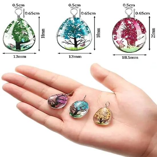 36 Pieces Lacework Transparent Resin Beads Necklace Pendant Mixed Colors Dried Flower Tree Resin Bead Pendant Charm Beads Bracelet Making Kit for Girls DIY Jewelry Crafts (Drop Shape, Oval Shape) {6}