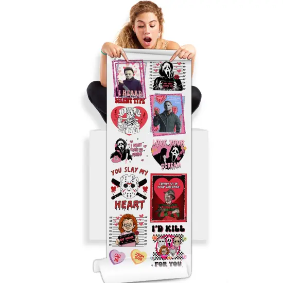 Valentine's Horror Monsters Film DTF Transfer: 20x60 Direct-to-Film Gang Sheet {1}