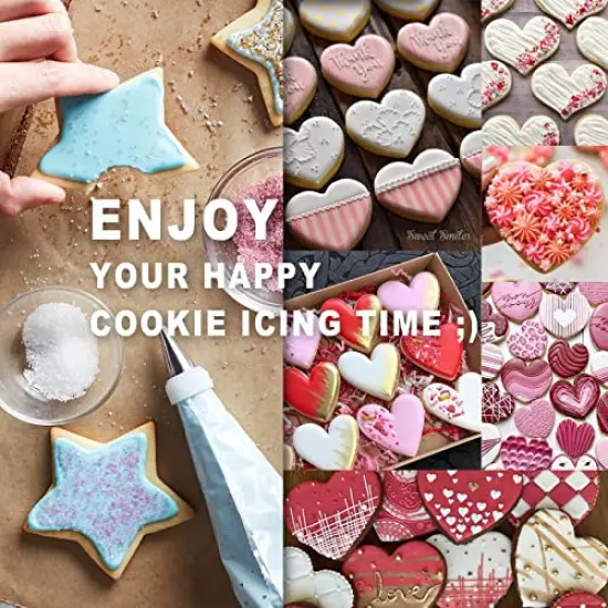 82 Pieces Cookie Decorating Supplies Kit With Storage Box, Sugar Cookies Turntable Set With 6 Piping Tips and Bags, Scribe Needle, Brush, Ideal Beginner Decorator Lover Kids Gift Valentine Halloween {3}