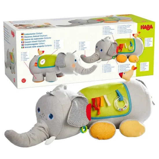Elephant Discovery Pillow - Interactive Stuffed Elephant from HABA {1}