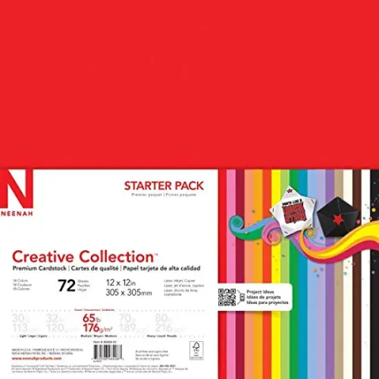 72 Sheets Creative Collection Starter Kit Cardstock, 12" x 12", 65 lb/176 gsm 18-Color Assortment {5}