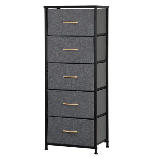 Tall Vertical Dresser Storage Tower with 5 Drawers & Metal Frame. {1}