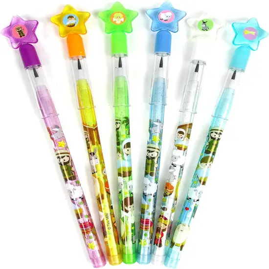 TINYMILLS 24 Pcs Nativity Religious Christmas Holiday Multi Point Stackable Push Pencil Assortment with Eraser {4}