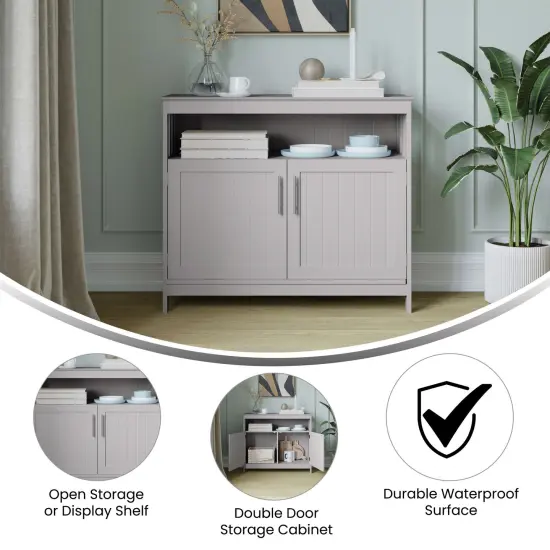 Merrick Lane Tanner Buffet and Sideboard with Storage Cabinet and Upper Shelf Gray {2}