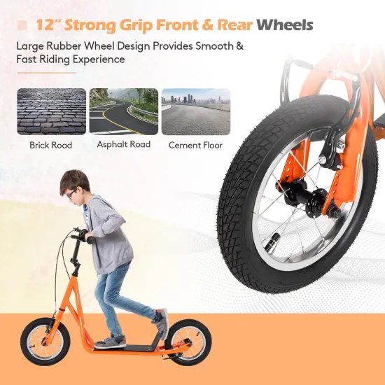 Height Adjustable Kid Kick Scooter with 12 Inch Air Filled Wheel Orange {5}