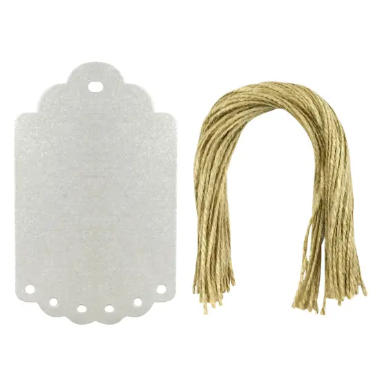 Wrapables 50 Gift Tags/Kraft Hang Tags with Free Cut Strings for Gifts, Crafts & Price Tags, Large Scalloped Edge, Shimmer Silver {1}