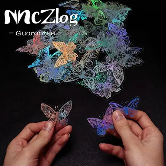 45 Pieces Holographic Glitter Butterfly Stickers, Vintage Butterfly Waterproof Transparent Decorative Decals, PET Adhesive Sticker Label for Scrapbooking Bullet Journal Daily Planner Water Bottles Laptops {6}