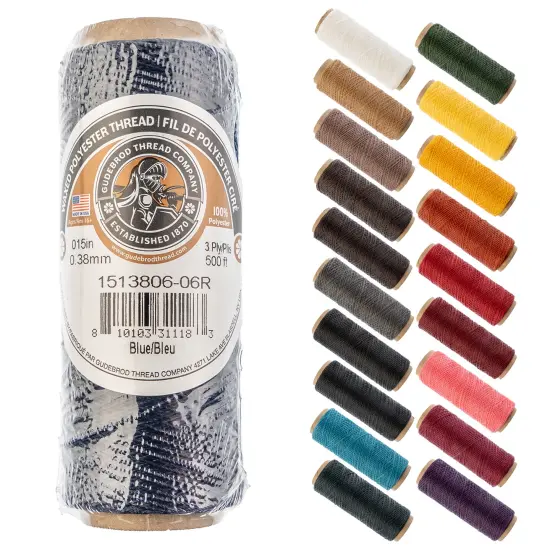 Gudebrod 0.015" Waxed Polyester Thread 500ft | Made In USA Blue {1}