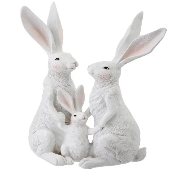 9.5" Handcrafted White Bunny Family Figurine – Easter Rabbit Family Home Decor {1}