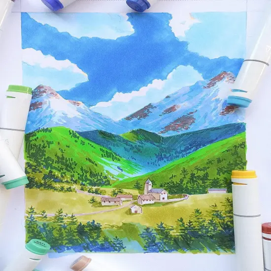 Ohuhu Oahu 120 Colors Alcohol-Based Markers - Dual Tip Chisel & Fine {6}