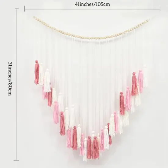 Blush Pink Macrame Wall Hanging Boho Decor Blush Pink Room Decor Tassel Garland Wall Decor with Wood Beads for Bedroom Living Room Nursery Decor {5}