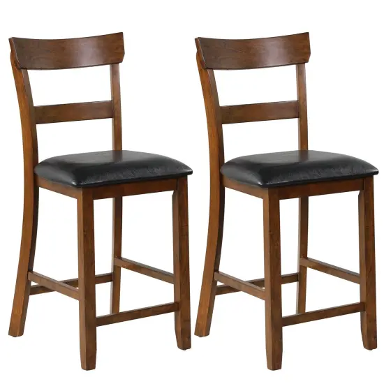 2 Pieces Counter Height Chair Set with Leather Seat and Rubber Wood Legs {1}
