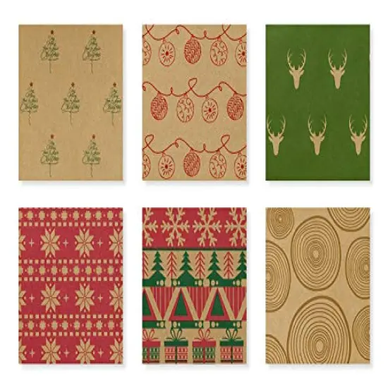 Christmas Wrapping paper - Brown Kraft Paper with Red and Green Pattern For -Christmas Elements Collection-6 Roll-30Inch X 10Feet Per Roll {1}