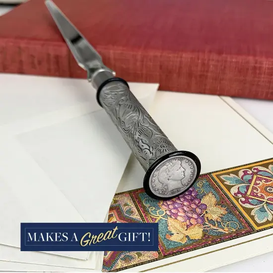 Silver Barber Dime Letter Opener and Magnifying Glass Gift Set {3}
