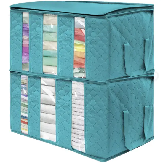 Sorbus Foldable Storage Bag Organizers with 3 divided sections (2 Pack) Aqua {1}