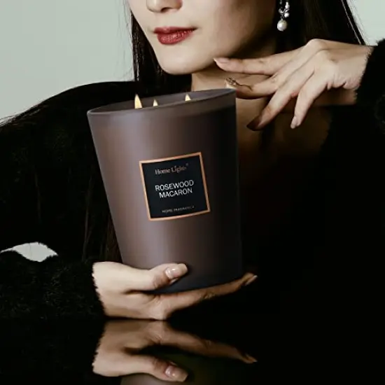 Scented Candles | Large Jar Candle - 33.3 Oz. Natural Soy Aromatherapy Candles | Up to 70 Hours Burn Time with 3 Cotton Wicks, Home Decorative Fragrance Candles - Rosewood Macaron {6}