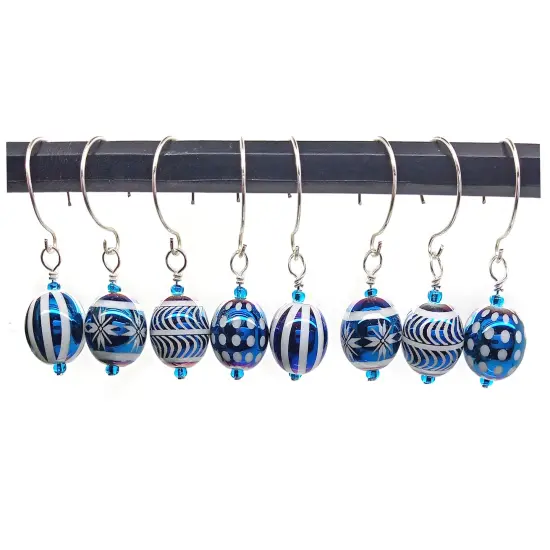 Miniature Christmas Tree Ornaments in Blue Glass, 8 pieces with Hooks, Adorabilities {2}