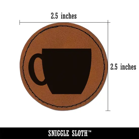 Coffee Mug Cup Solid Round Iron-On Engraved Faux Leather Patch Applique - 2.5" Brown {3}