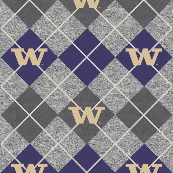Sykel Enterprises-University of Washington Fleece Fabric-Washington Huskies Heather Argyle Fleece Blanket Fabric-Sold by the yard {1}