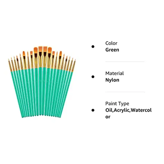 20 Pieces Paint Brushes for Acrylic Painting, Oil Watercolor Acrylic Paint Brush, Artist Paintbrushes for Body Face Rock Canvas, Kids Adult Drawing Arts Crafts Supplies, Green {3}