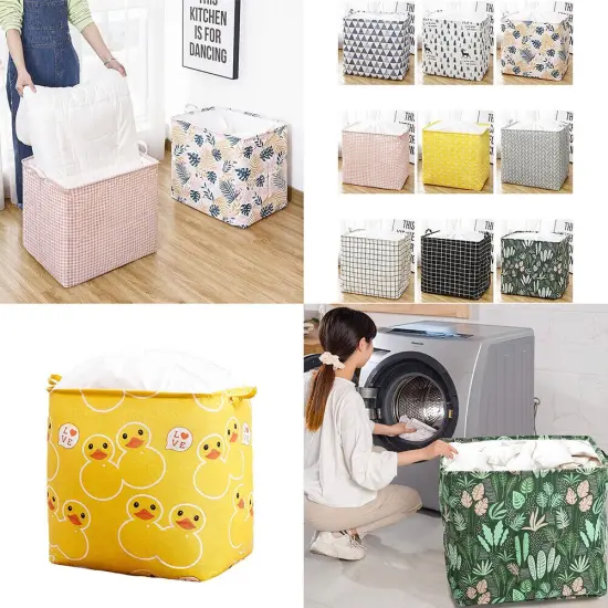 Rectangular Laundry Basket Handle Drawstring Storage Bin {4}