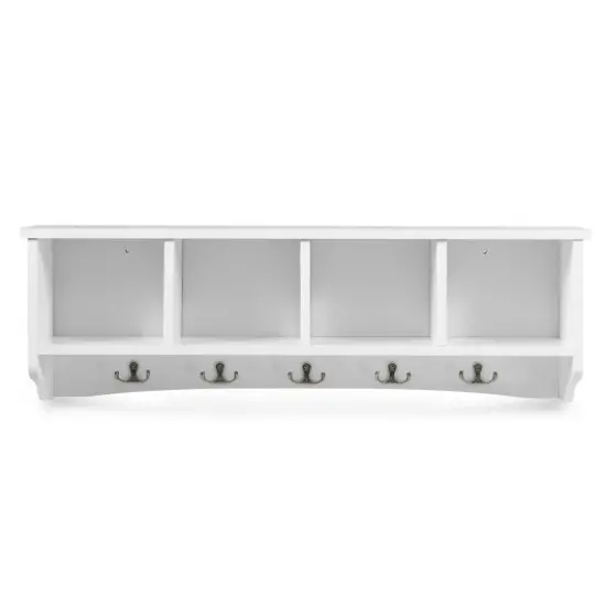 White MDF Wall Mounted Storage Cabinet with Hooks and Organizer Shelf for Entryway Kitchen Bedroom {1}