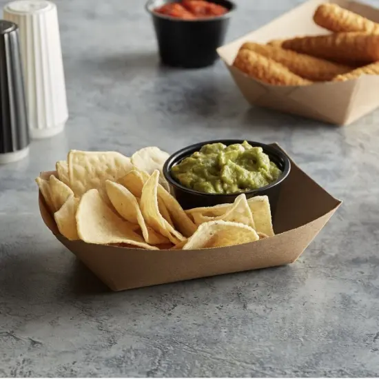 Pape Kraft Food Tray Boat Brown Disposable Serving Trays {6}