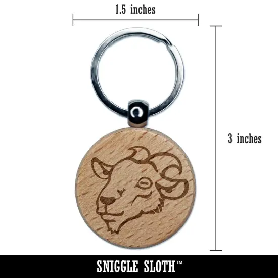 Goat Head Engraved Wood Round Keychain Tag Charm {2}