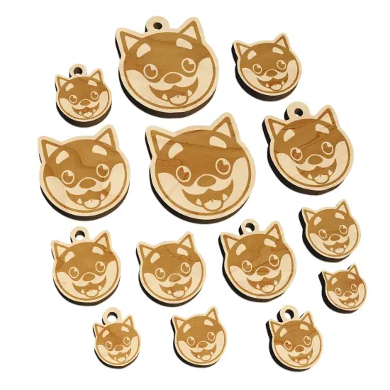 Husky Dog Face Excited Mini Wood Shape Charms Jewelry DIY Craft {7}